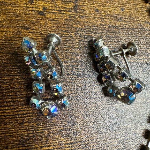 Coro Blue AB Crystal Set Choker Necklace Screw Back Earrings Demi Parrure - Picture 8 of 16